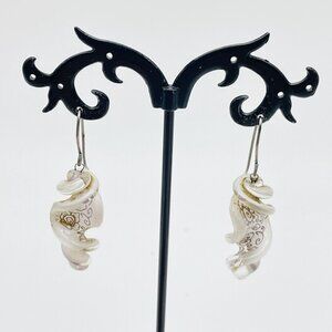 Glass Swirl Dangle Earrings Pink Rose Motif Pierced Retro Boho Romantic